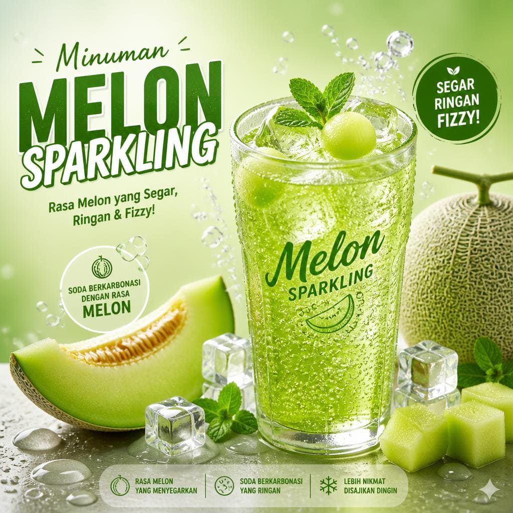Melon Sparkling Warkop 88 dengan rasa melon segar dan soda ringan
